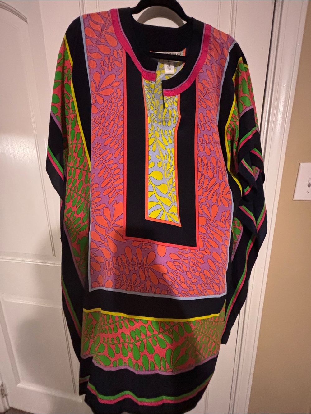 Trina Turk Black Neon Pink Green Yellow Geometric Printed Dress